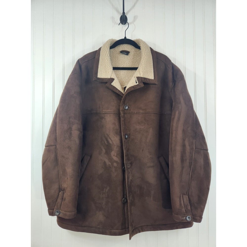 Weatherproof Mens XL Brown Faux Suede Sherpa Lined Thick Coat Outdoor Cozy Soft